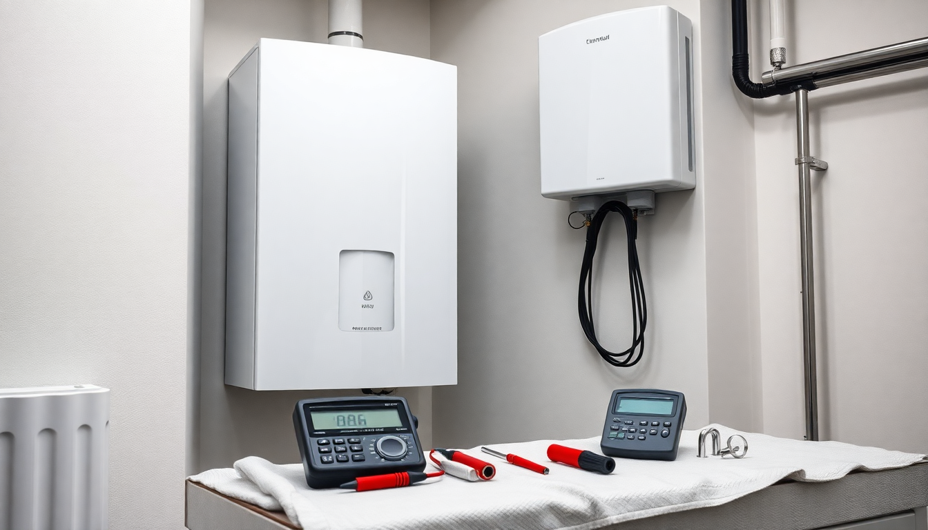 Technicien réalisant l'entretien d'une chaudière